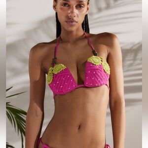 UO out from Under strawberry crochet bikini top M